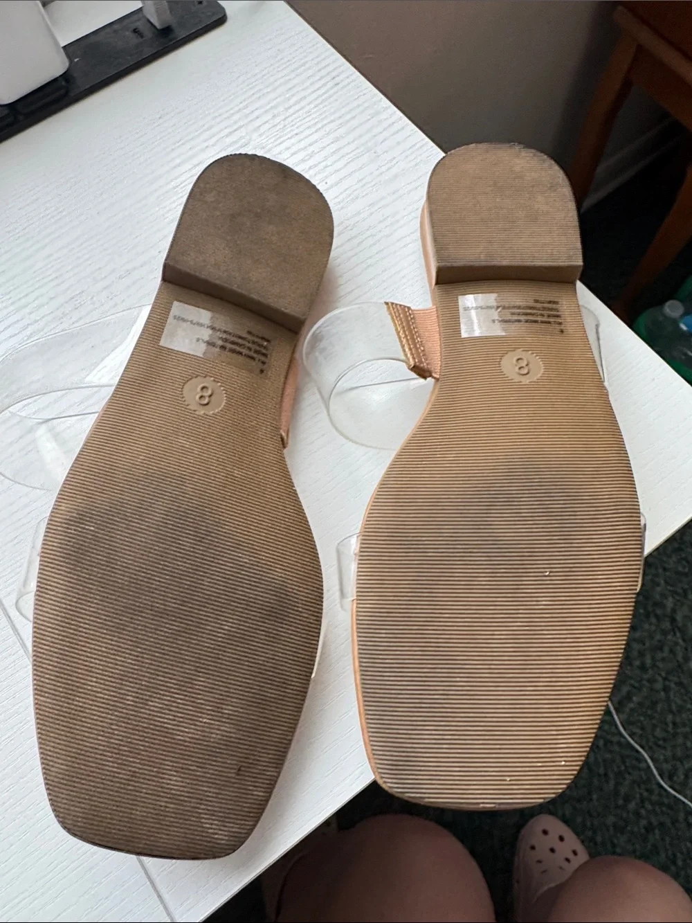a new day Tan Slide Sandals with Clear Double Straps